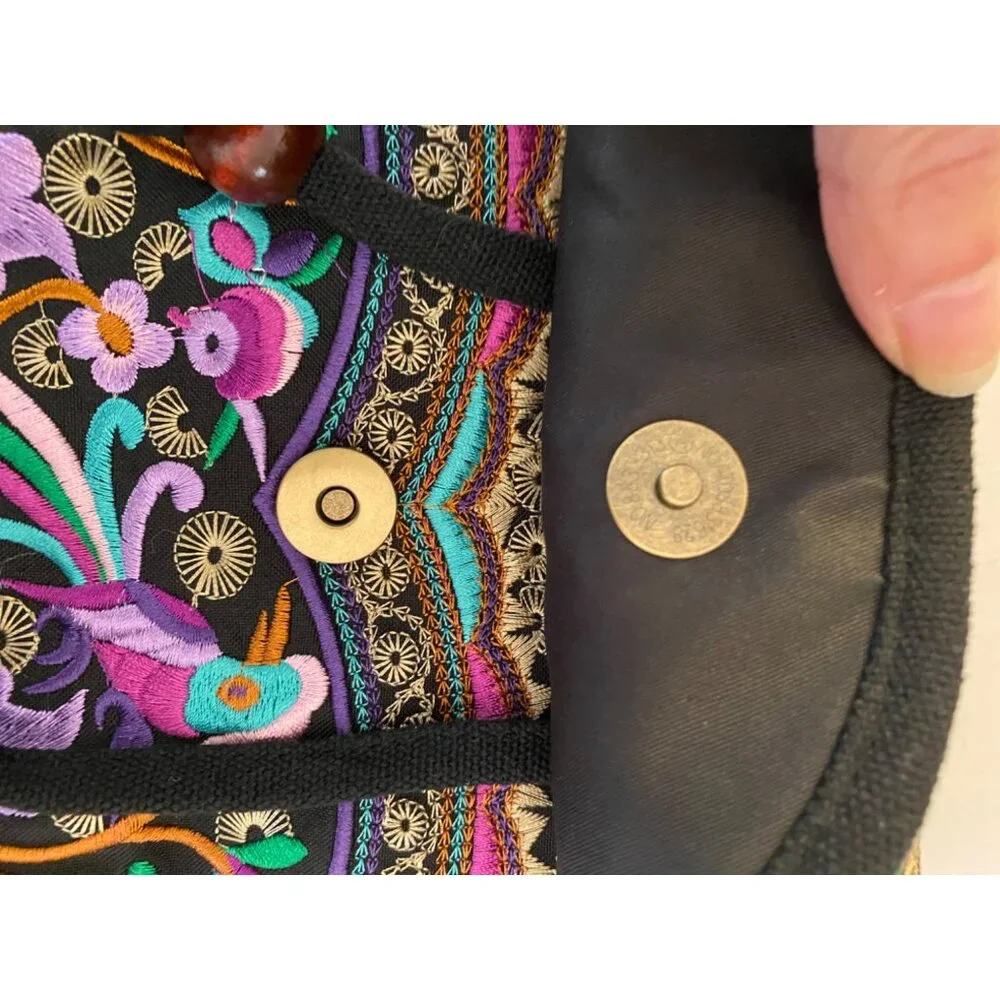 Purple Floral Embroidered Bohemian Backpack Purse Small